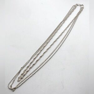 Vtg Sterling Silver Multi Row 3 Row Waterfall Chain Necklace 22” / 22g
